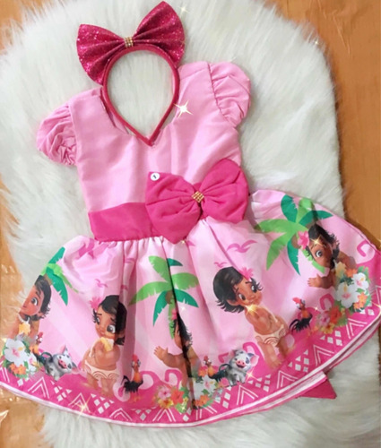 Fantasia Moana Baby Infantil Vestido Roupa Festa